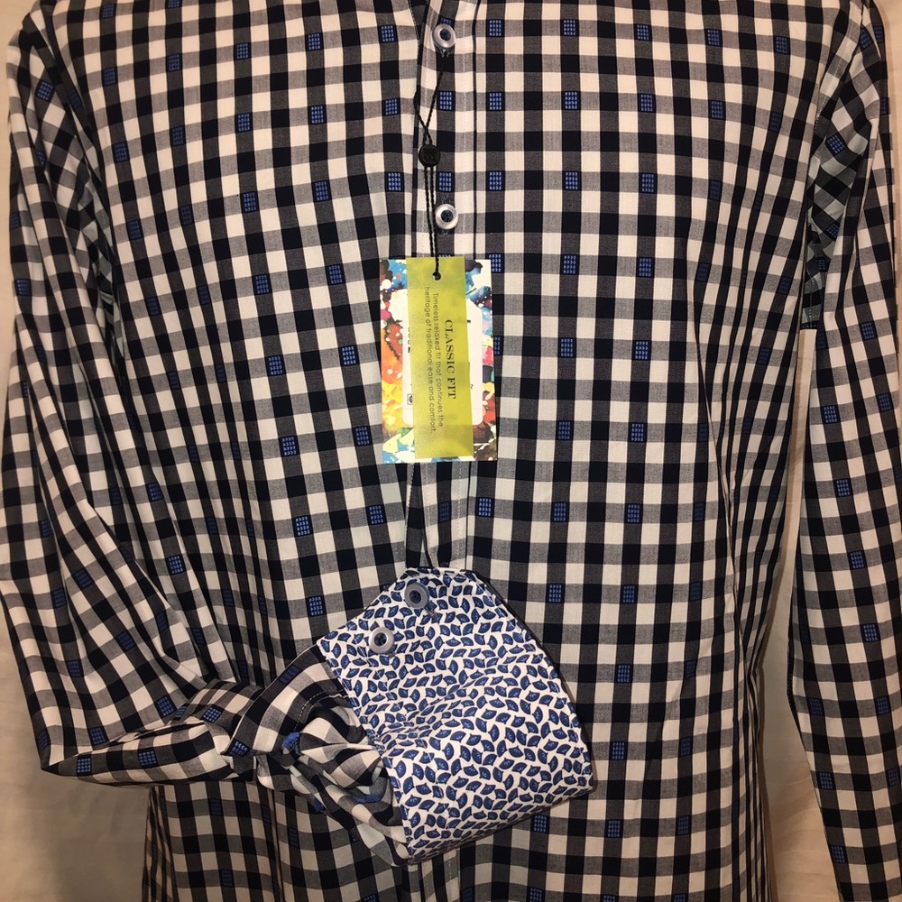 Robert Graham Black Blue Plaid L/S Shirt Medium